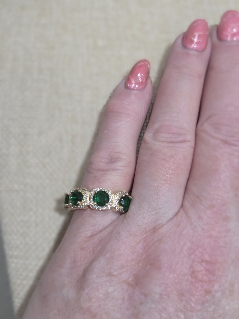 Gold-Filled Emerald Green Crystal Halo Ring - Women Jewelry - Picture 4 of 4